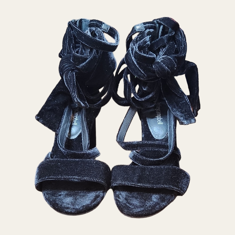 Jeffrey Campbell Faustino Black Velvet Strappy Heels - Picture 5 of 7